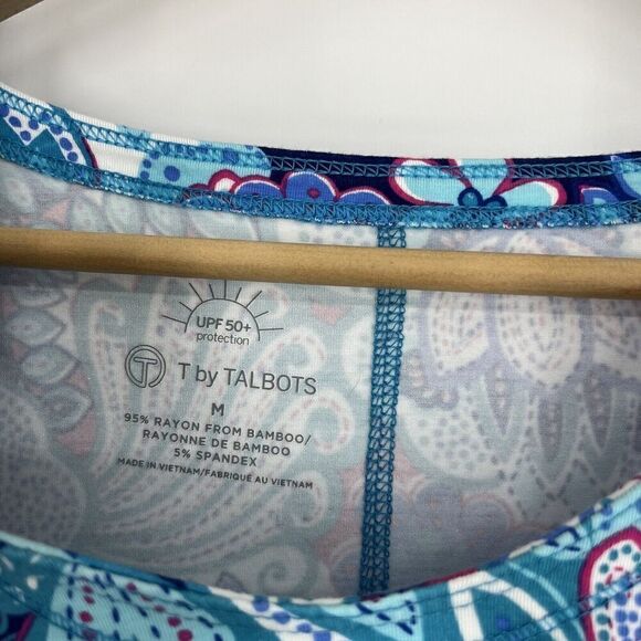 T By Talbots Shirt Size Medium Womens Blue Pink Floral Pullover Top UPF 50+ Tee - Picture 3 of 6